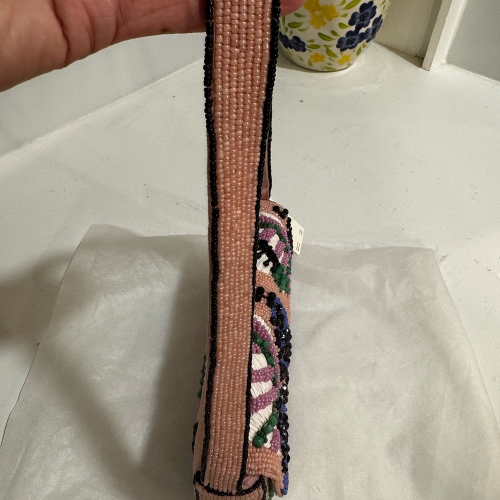 Anthropologie Beaded Shoulder Bag in Pink, Purple & Green - Picture 5 of 5